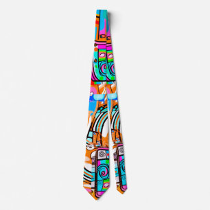 Electric Orange & Cyan Dreams — Abstract Pop Desig Tie