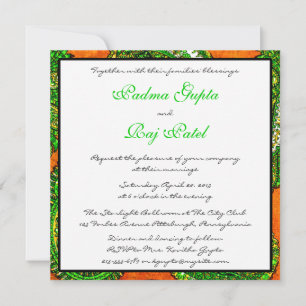 Electric Orange & Green Paisley Wedding Invitation