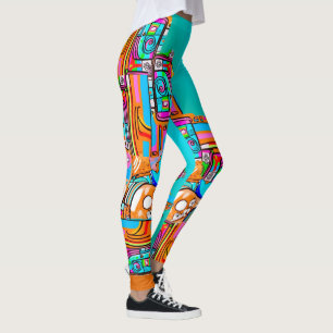 Electric Orange & Turquoise Dreams — Abstract Pop Leggings