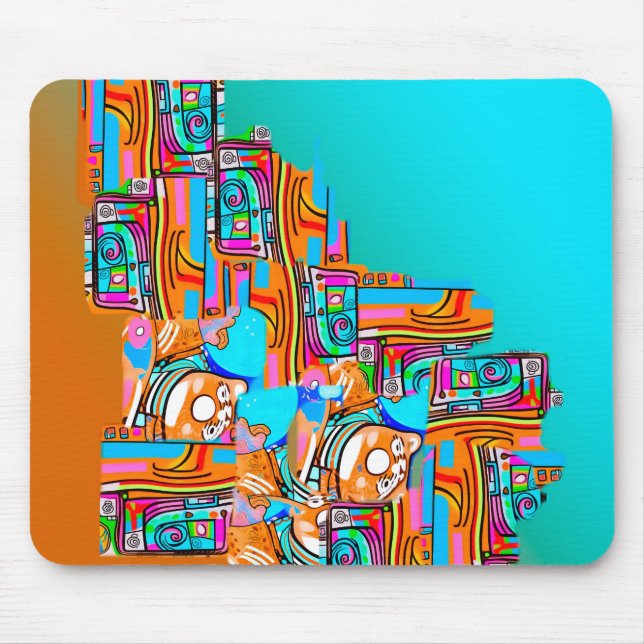 Electric Orange & Turquoise Dreams — Abstract Pop Mouse Pad (Front)