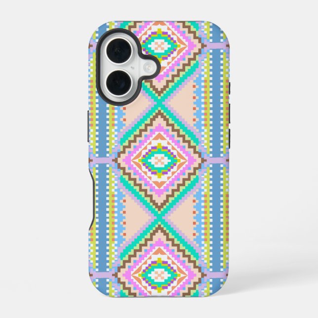Electric Pastel Dream Kaleidoscope iPhone 16 Case (Back)