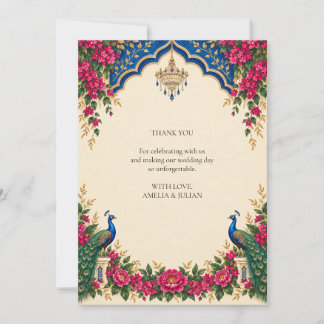 Electric Peacock Palace Garden Wedding Thank You Card