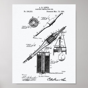 Electric Pen 1894 Patent Art White Paper Poster