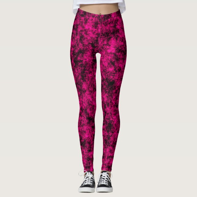 Electric Pink & Black Abstract Marble Leggings (Front)