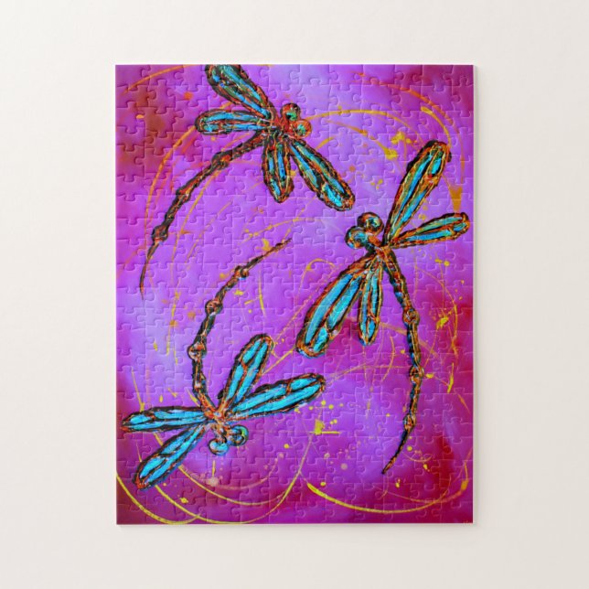 Electric Pink Dragonfly Flit Jigsaw Puzzle (Vertical)