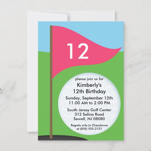 Electric Pink Let's Bogie Mini Golf Birthday Party Invitation (Front)