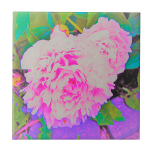 Electric Pink Peonies in the Colourful Garden Ceramic Tile