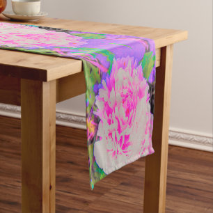 Electric Pink Peonies in the Colourful Garden Short Table Runner