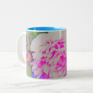 Electric Pink Peonies in the Colourful Garden Two-Tone Coffee Mug