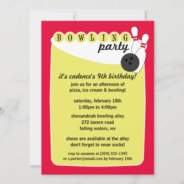 Electric Pink Retro Bowling Alley Bowling Birthday Invitation (Front)