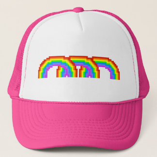 Electric Pink Retro Pixel Art Rainbow Happy Hat