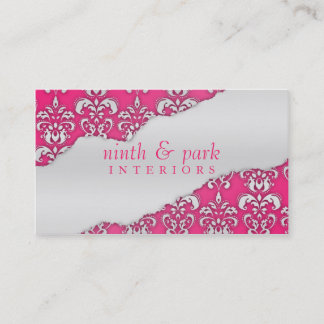Electric Pink Ripped Damask Interior Design Business Card