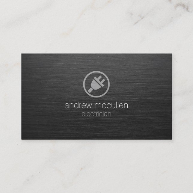 Electric Plug Icon Electrician Dark Brushed Metal Business Card (Front)