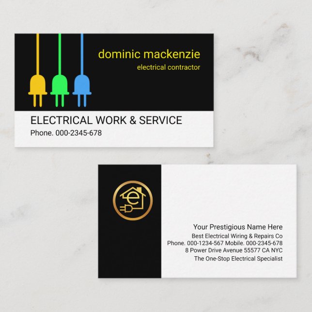 Electric Power Plugs Electrical Works Business Card (Front/Back)