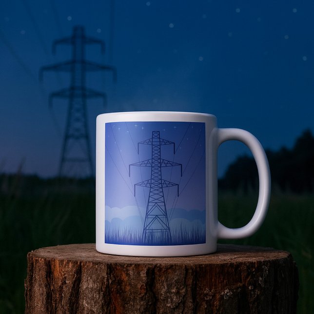 Electric Power Transmission Tower at Night Sky Coffee Mug (Creator Uploaded)