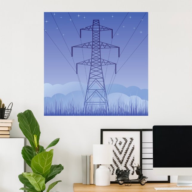 Electric Power Transmission Tower at Night Sky Poster (Creator Uploaded)