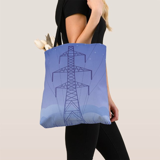 Electric Power Transmission Tower at Night Sky Tote Bag (Creator Uploaded)