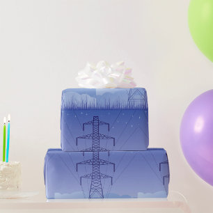 Electric Power Transmission Tower at Night Sky Wrapping Paper