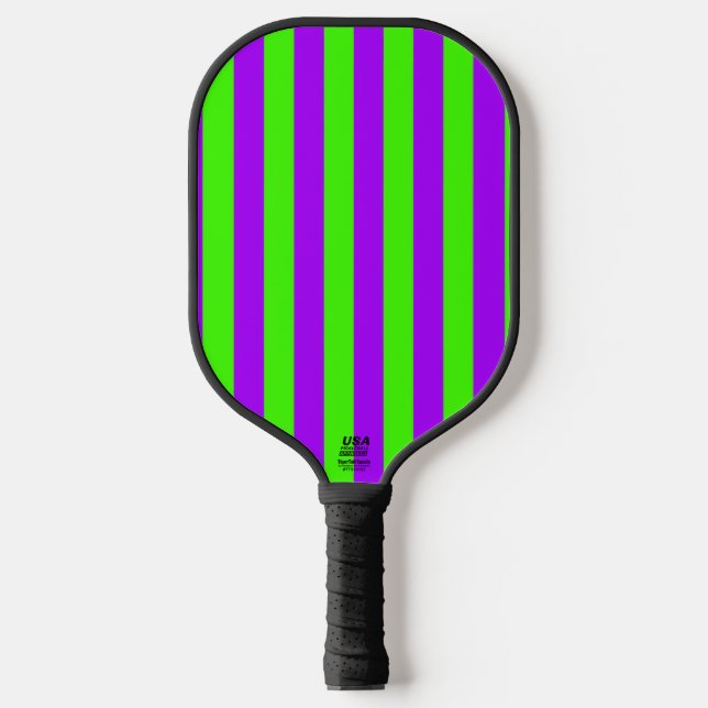 Electric Psychedelic Purple And Harlequin Green Pickleball Paddle (Front)