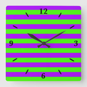 Electric Psychedelic Purple And Harlequin Green Square Wall Clock