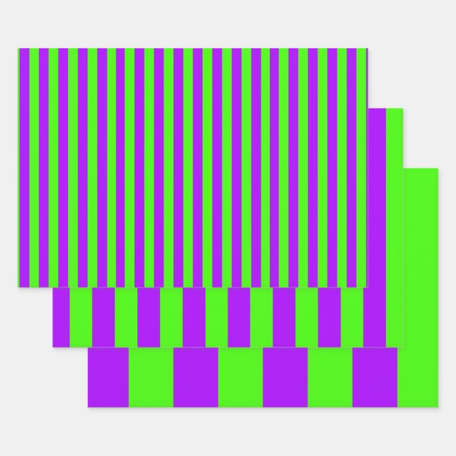 Electric Psychedelic Purple And Harlequin Green Wrapping Paper Sheet (Set)