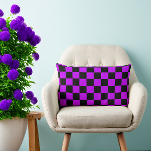 Electric Purple 80s Black Chequered Lumbar Cushion