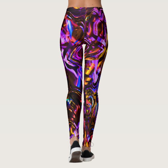 Electric Purple and Black Abstract Art Leggings (Back)