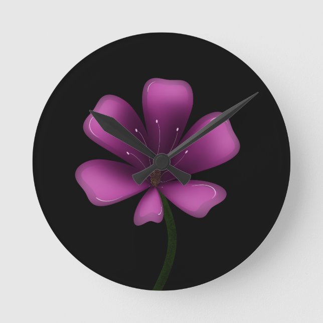 Electric Purple Glossy Bloom Moody Dark Botanical  Round Clock (Front)