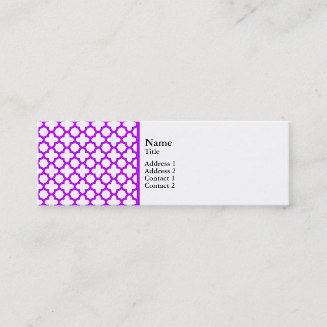 Electric Purple Quatrefoil Pattern Mini Business Card (Front)