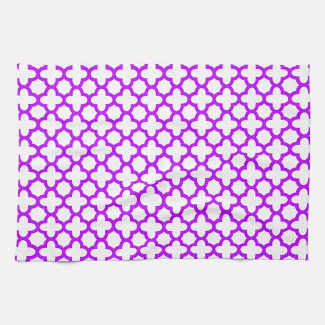 Electric Purple Quatrefoil Pattern Tea Towel (Horizontal)
