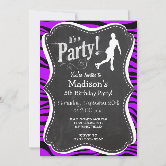Electric Purple Zebra Stripes; Figure Skating Invitation (Front)