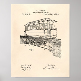 Electric Rail Way 1893 Patent Art Old Peper Poster