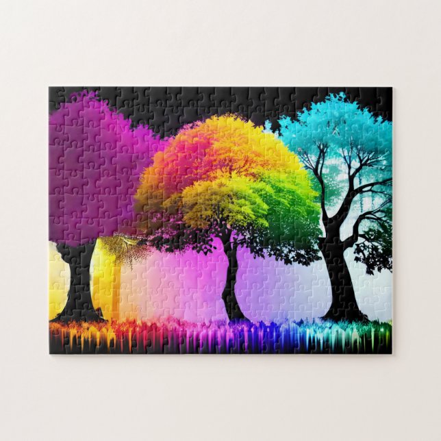 Electric Rainbow in Vibrant Forest Wonderland Jigsaw Puzzle (Horizontal)