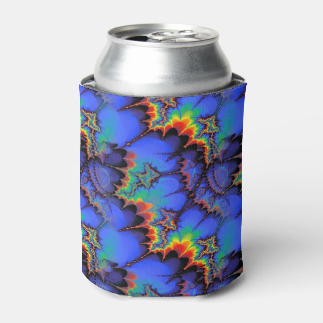 Electric Rainbow Waves Fractal Art Pattern Can Cooler (Can Front)