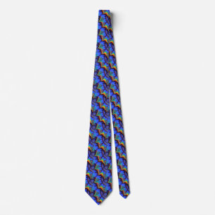 Electric Rainbow Waves Fractal Art Pattern Tie