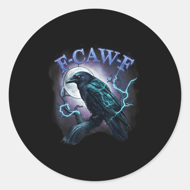 Electric Raven F-caw-f Halloween Moon  Classic Round Sticker (Front)