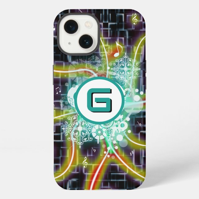 Electric rays, musical notes, custom monogram  iPhone case (Back)