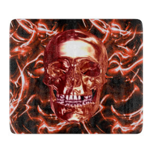 Electric Red Chrome Skull Cutting Board
