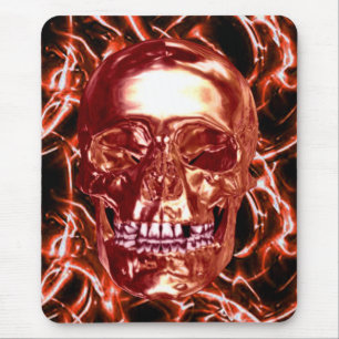 Electric Red Chrome Skull Mouse Pad