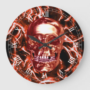 Electric Red Chrome Skull Roman Numerals Clock