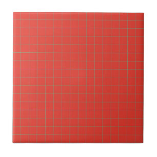 Electric Red & Teal Blue Chequered Pattern Retro Ceramic Tile