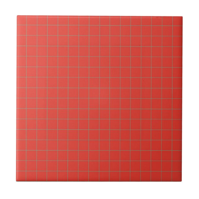 Electric Red & Teal Blue Chequered Pattern Retro Ceramic Tile (Front)