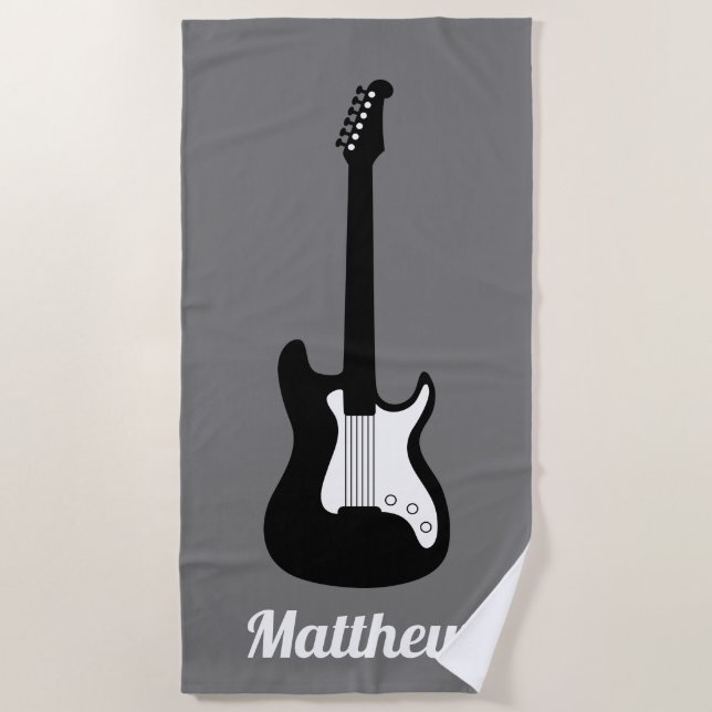 Electric rock music guitar custom name beach towel (Front)