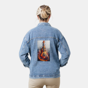 Electric Rockin' Guitar on Fire Denim Jacket