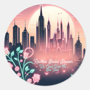 Electric Roses Futuristic  Neon Bridal Shower  Classic Round Sticker