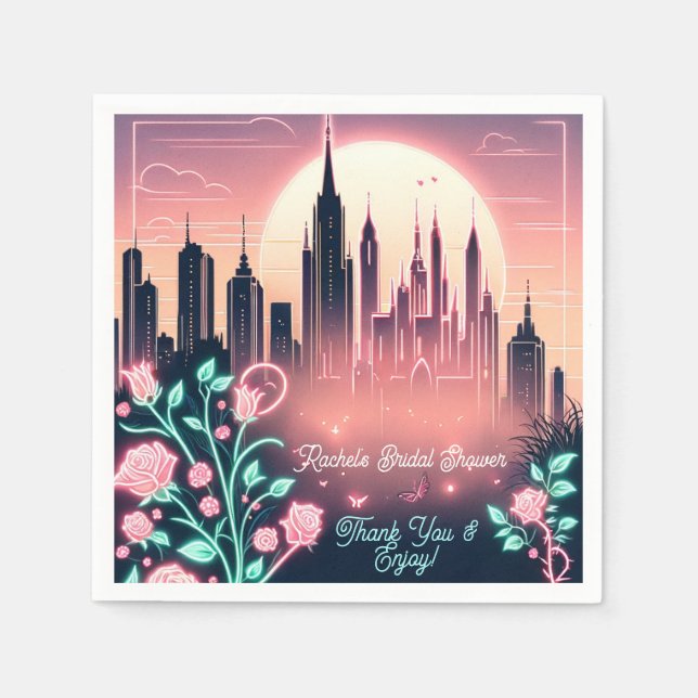 Electric Roses Futuristic  Neon Bridal Shower  Napkin (Front)