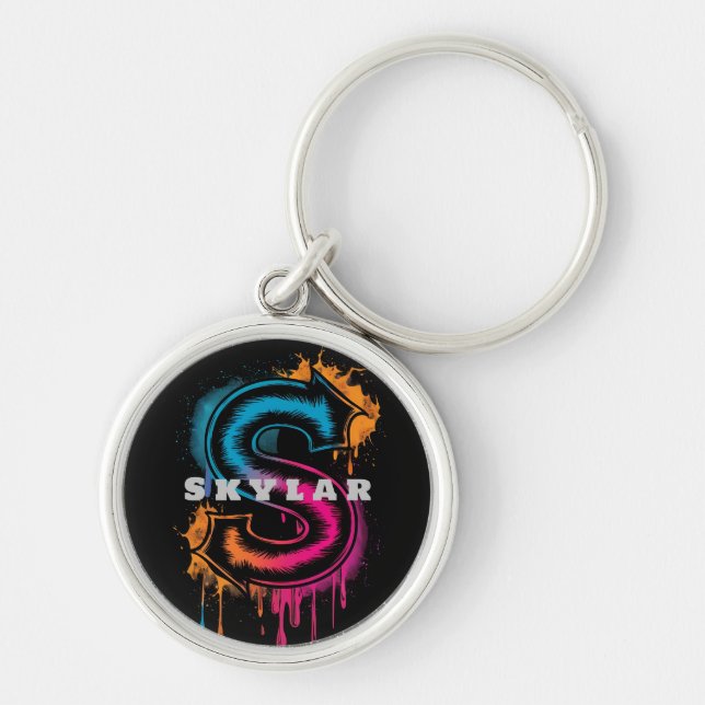 Electric S: Customisable Bold Graffiti Monogram Key Ring (Front)