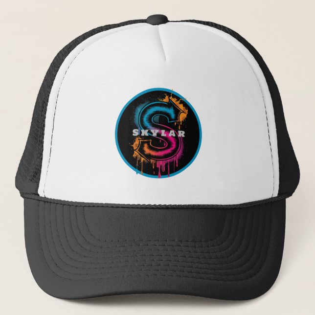 Electric S: Customisable Bold Graffiti Monogram Trucker Hat (Front)