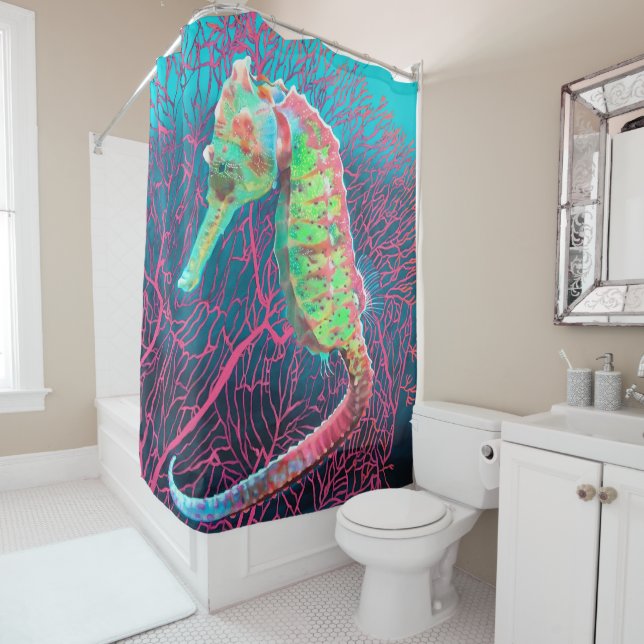 Electric Seahorse Shower Curtain (In Situ)