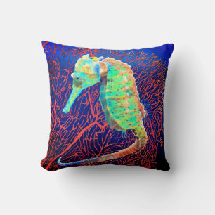 Electric Seahorse Throw Pillow